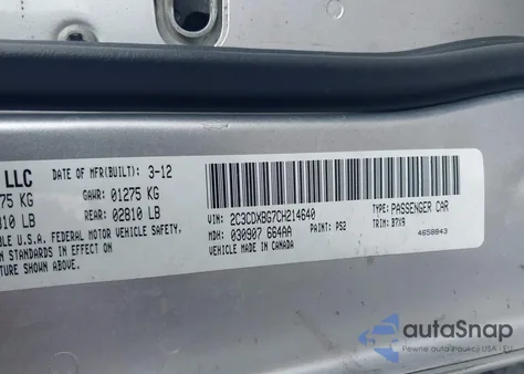 2012 Dodge Charger Se from USA, damaged, VIN 2C3CDXBG7CH214640